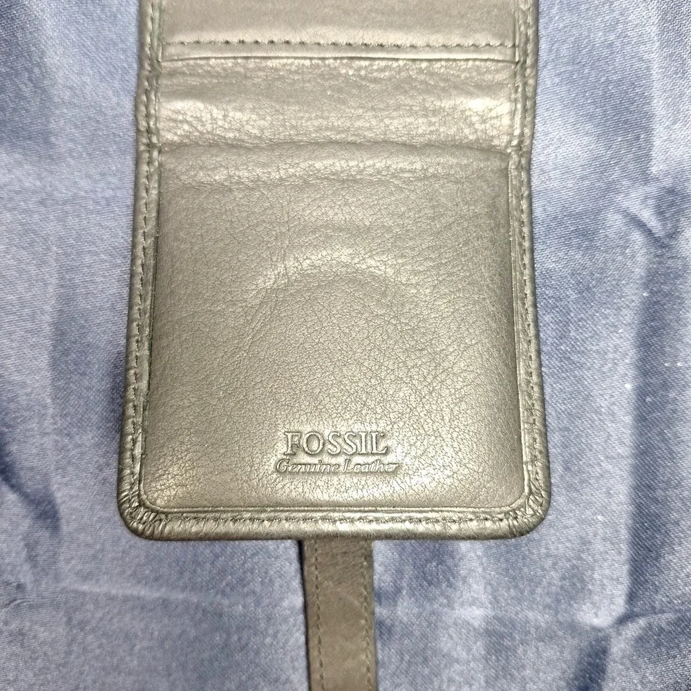 FOSSIL TRAVEL CLOCK BLACK  LEATHER CASE  Vintage Folding Retro Working